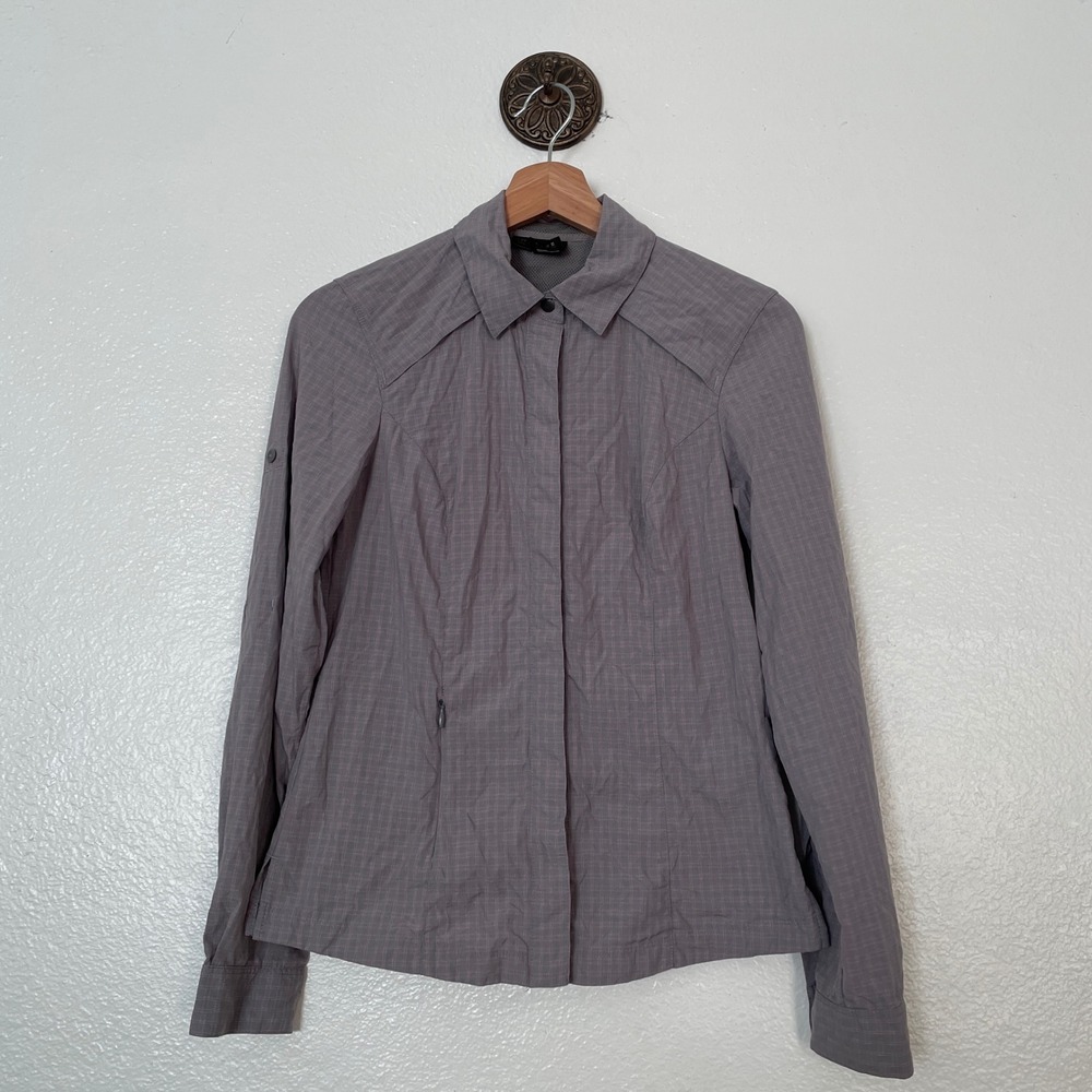 REI Co-op Sahara Women Purple Grid UPF 50+ Hiking Shirt Roll‎ Tab Sleeves
